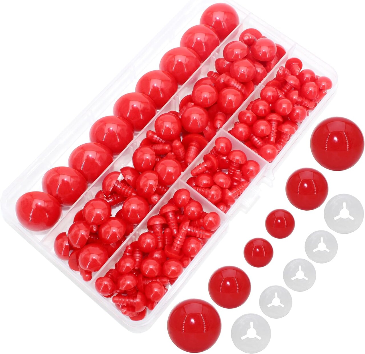 200PCS Red Safety Eyes with Washers for Amigurumi – 10/15/24mm Plastic Eyes for Crochet Dolls & DIY Crafts